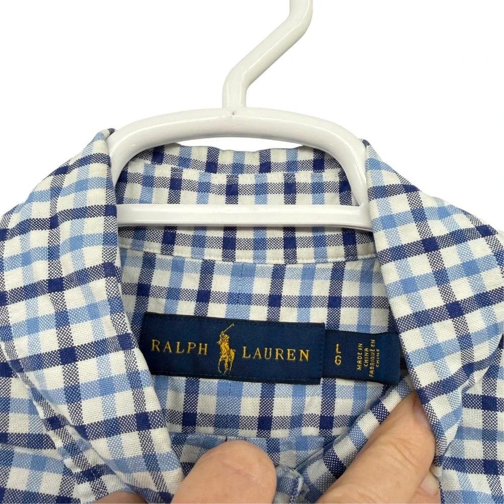 Polo Ralph Lauren Mens Blue Gingham Check Cotton Button Down Shirt Large L